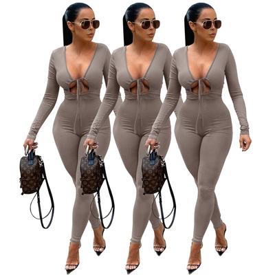 China Long-sleeved lace-up overalls (0.4 color) Q1016 simple pure QUICK-DRY temperament tight-fitting commuter for sale