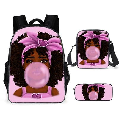 China New Anti-theft Cartoon African Girl Anti-theft School Bag Backpack Shoulder Three-piece School Bag (1.8) FZG for sale