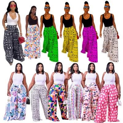 China Anti-wrinkle (RTS 0.5) 3109 printed letters casual wide-leg culottes with pockets for women for sale