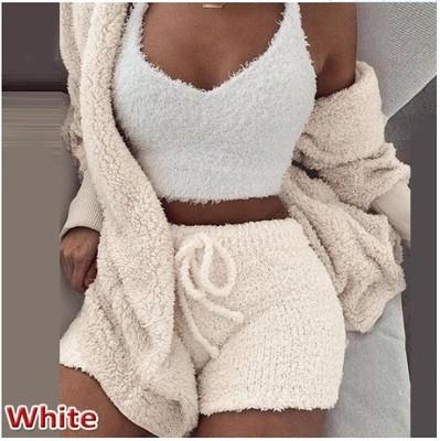 China (RTS 0.8) 8856 winter plush QUICK DRY homewear and leisure long sleeve umbilical suit 3 piece pajamas vest shorts for sale