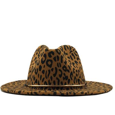 China New Character JX331 Autumn (RTS 3.5) And Winter Wool And Leopard Print Large Flat Brim Female Jazz Unisex Hat for sale