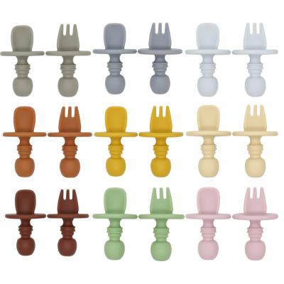 China BPA Free Small Size Silicone Baby Spoon Knife and Fork Feeding Set for sale