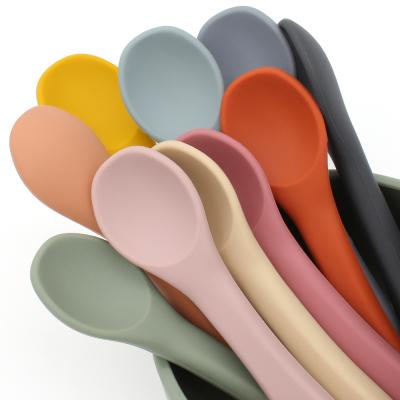 China BPA Free Food Grade Baby Antibacterial Silicone Long Administer Spoon Easy Clean Soft Silicone Baby Feeding Spoon Spoon for sale