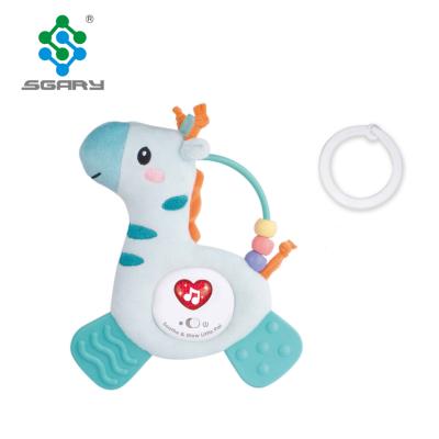 China 2021 New Wholesale Giraffe Baby Crib Rattle Animal Soft Plush Toy With Light And Music 18*8*25cm for sale