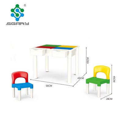 China Multifunctional Educational Toy Building Blocks Table with 2 Pcs Chairs and 2 Pcs Trays Educational Block Toys for sale