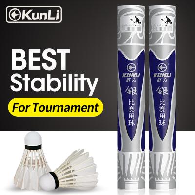 China Tournament Badminton Shuttlecock Kunli Silver High Class Cigu Duck Feather Shuttlecocks For Best Tournament Longevity Shuttlecock for sale