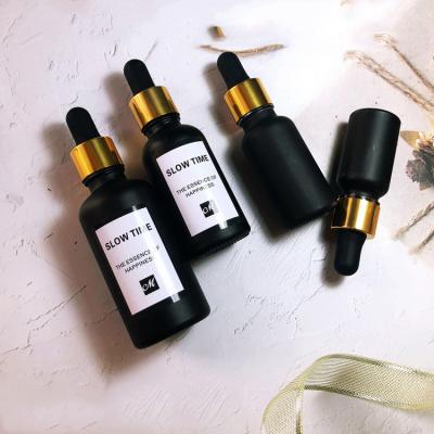 China 15ml 30ml 60ml Matte Black Serum Glass Essential Luxury Cosmetic Oil Bottle With Dropper for sale