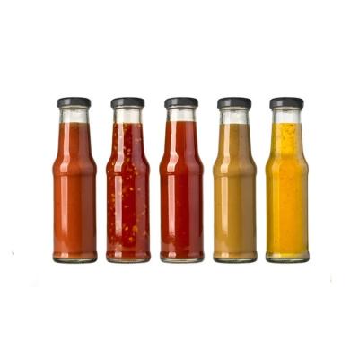 China Wholesale Luxury Clear Empty Food Grade Syrup Chili Ketchup Hot Sauce Woozy Bottle With Metal Lid for sale