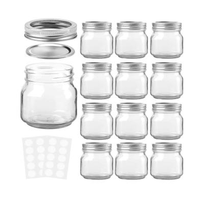 China Microwavable Wide Mouth 8oz Glass Food Storage Canning Overnight Oats Mason Jar With Silver Metal Lids For Sealing for sale