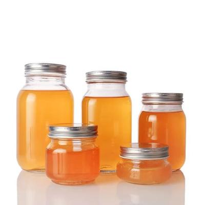 China New Design 150ml 380ml 420ml 730ml Food Round Clear Glass Mason Jars Honey Bottle In Jam Bulk Sale for sale