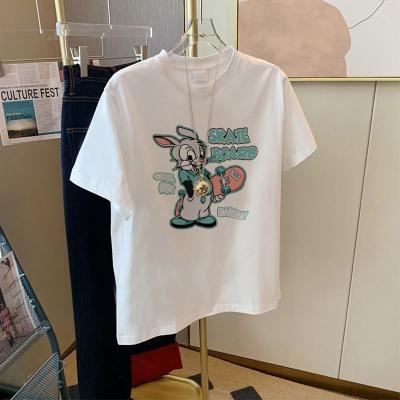 China Female Korean version of summer niche new design oversized top cartoon anti-pilling printed short sleeve T-shirt for sale