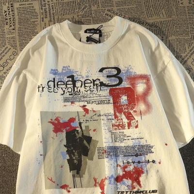 China 100% polyester anti-pilling hiphop style print pattern summer Euro-American short sleeve T-shirt loose top for men and women for sale