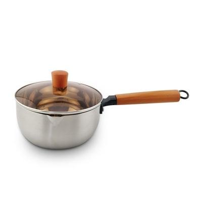 China Traditional Japanese Wok Pan Stainless Steel Yukihira Pan Milk Pot With Wooden Hand for sale