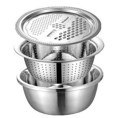 China Sustainable Multifunctional Vegetable Dish Drainer Rack Drain Wash Basket 3PC Drain Basket Food Storage Set for sale