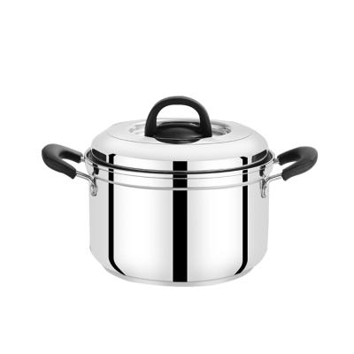 China Sustainable hot sale soup pot stainless steel cookware cooking pot set compound steel spill proof soup pot for sale