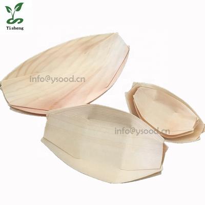 China Sustainable Disposable Pine Wooden Sushi Boat / Cone / Cup / Bowl For Party / Home / Hotel / Restaurant for sale