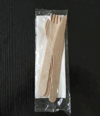 China Wholesale Disposable Disposable Spoon Fork Wooden Knife Set With Napkin for sale