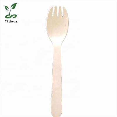 China High quality disposable wooden spoon stored salad and forking spork to go for sale