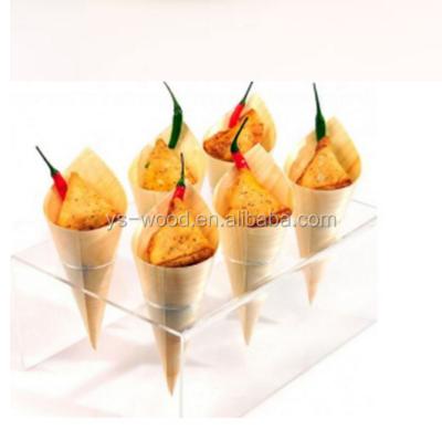 China Commercial Assurance Disposable Chips Cake Cone Dishes Natural Wooden Disposable for sale