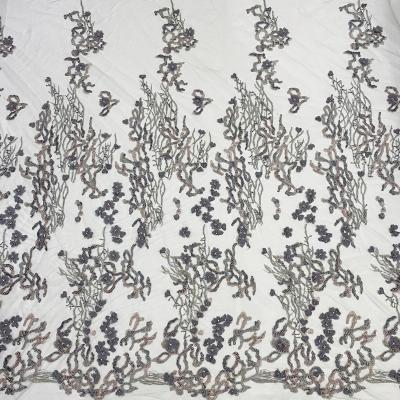 China Best Viable Selling White Lace Fabric Beaded Embroidery For Bridal for sale