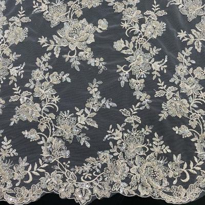 China Viable High Quality Beaded Embroidery Lace Fabric For Evening Dress for sale