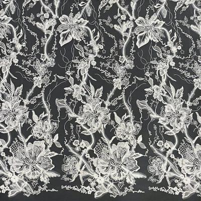 China Wholesale Polyester Viable Fancy Embroidery Fashion Lace Fabric White Tulle Wedding for sale