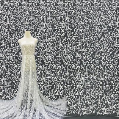 China OEM Sustainable Beautiful 3D Sheer Mesh Wedding Embroidery Lace Fabric For Dress for sale