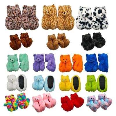 China Soft Wholesale teddy bear plush indoor slides slippers teddy bear slippers plush womens sandals for sale