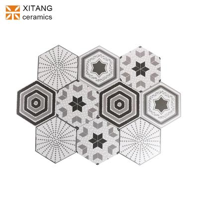 China 260x300mm White And Black Country Porcelain Hexagon Design Floor And Wall Tile For Kitchen Bathroom Balcony Hotel Wine Bar for sale