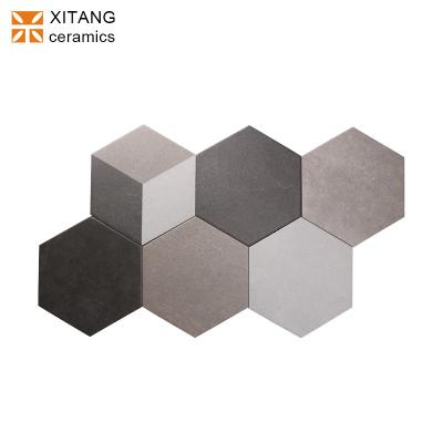 China 200x230mm Kitchen Cement Design Hexagon Porcelain Concrete Floor And Wall Tile For Kitchen Bathroom Balcony Hotel Wine Bar for sale