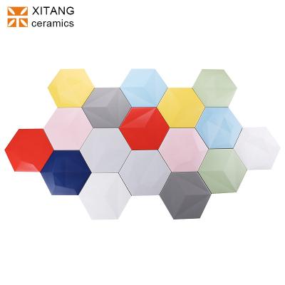 China Kitchen Pure Color 200x230mm Mold Hexagon Porcelain Floor And Wall Tile For Kitchen Bathroom Balcony Hotel Wine Bar Kids Bedroom for sale