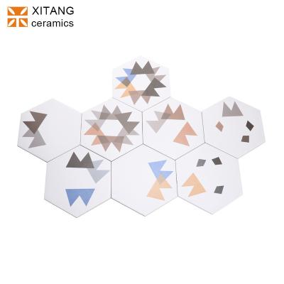 China Modern Star Design 200x230mm Hexagon Porcelain Floor And Wall Tile For Kitchen Bathroom Balcony Hotel Wine Bar Kids Bedroom for sale