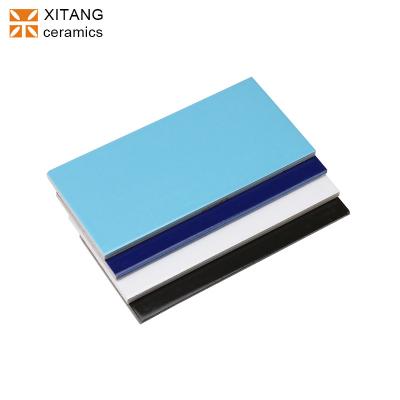 China 115x240 mm Modern Pool Tile Deep Blue Glossy Finish Pure Color Porcelain Tiles for sale