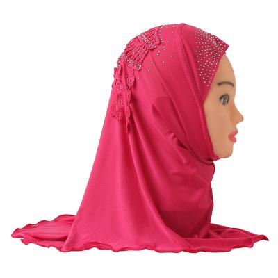 China Breathable Hot Sale Ice Silk Cute Little Girl With Brick Lace Hijab 2 To 7 Years Old Head Scarf Shawl Head Warm Hat Wrap Islamic Hijab for sale