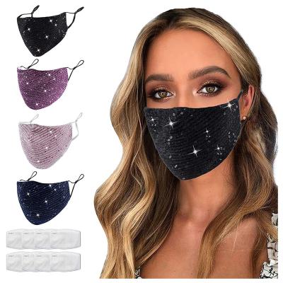 China Reusable Personality Breathable Instant Fashion Sequin Glitter Face Mask Carnival Bling Washable Face Cover for sale