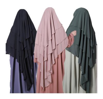 China 2022 New Muslim Ladies Casual Modern Basic Shawl 3 Layers Women's Long Chiffon Hijab Islamic Prayer Hijab Muslim Layers Scarf for sale