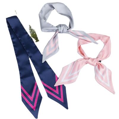 China Whosale Fashion Ladies Fashion Silky Chiffon Triangle Scarf Hair Tie Stripe Hair Scarf Handbag Decoration Belt Bow Tie for sale