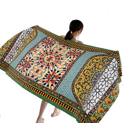 China Breathable Summer Print Twill Cotton Ethnic Scarf For Women Large Sandfree Beach Waterproof Mat Shawl Scarf Hawaii Beach Towels for sale