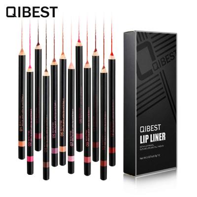 China Qibest Sunscreen Make Your Own Brand Wholesale Coismetic Lip Liner Pencil 12 Colors Custom Lip Pencil Private Label Lip Liner for sale