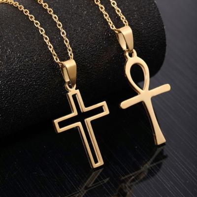 China TRENDY Fashion Jewelry Christian Catholic Religious Gold Plated Stainless Steel Chain Jesus Cross Pendant Necklace For Women Men for sale