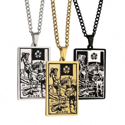 China Other Hot Sale 22 Styles Rectangular Tarot Card Pendant Necklace Stainless Steel Retro Clavicle Chain Necklaces for sale