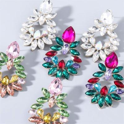 China Vintage Fashion Color Diamond Series Alloy Diamond Glass Diamond Flower Geometric Earrings Female Exaggerated Party Trend Earring for sale