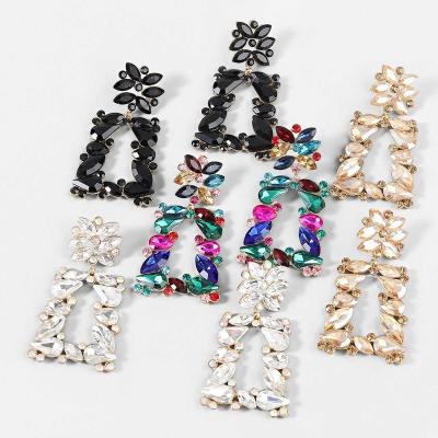 China Environmental Friendly High quality gold plated statement color rhinestone earrings jewelry big geometric rhinestone drop earrings for women for sale