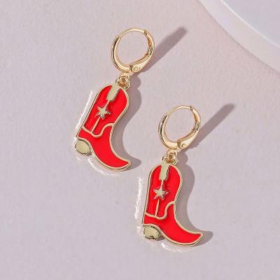 China Environmental Friendly High quality gold plated cowboy boot earrings jewelry fashion custom enamel boots earrings for women for sale