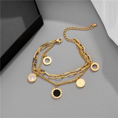 China TRENDY Luxury Famous Brand Jewelry Rose Gold Stainless Steel Roman numerals Bracelets & Bangles Female Charm Bracelet For Women for sale