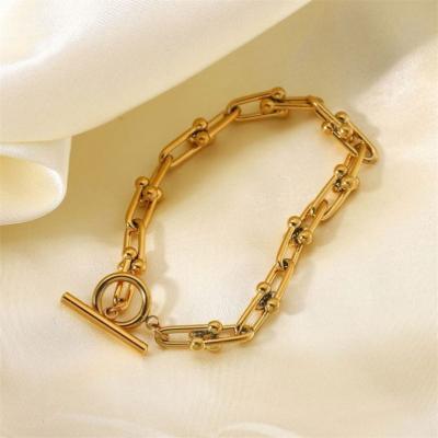 China Vintage Personality OT Buckle Jewelry Horseshoe U-shaped Chain Handmade Women's 18K Gold-plated Stainless Steel Bracelet Jewelry for sale