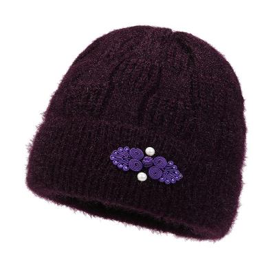 China Dome Middle-aged and elderly knitted hat manufacturers wholesale new plus velvet padded warm wool hat mother grandmother hat old hat for sale