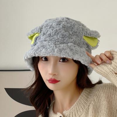 China Dome Sheep a wool fisherman hat winter new outdoor warm big head circumference cotton hat lamb face small basin hat women for sale