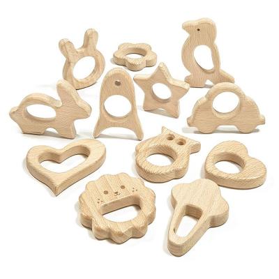 China Safety Logo Custom Shape Wooden Animal Baby Teething Wooden Teether Toy Baby Teether for sale