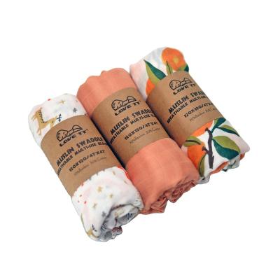 China 2022 Anti-Static Neutral Muslin Wrap Soft Organic Bamboo Blanket Cotton 47*47 Thumb Newborn Wrap Three Piece for sale